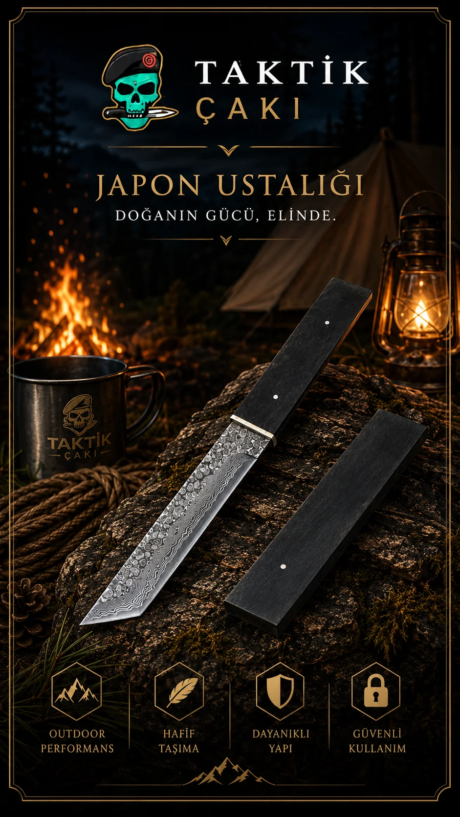 Asuka Japon Samurai Tanto Bıçağı Damascus | Şam Çeliğinden Üretilmiş Profesyonel Av Bıçağı - Görsel 2