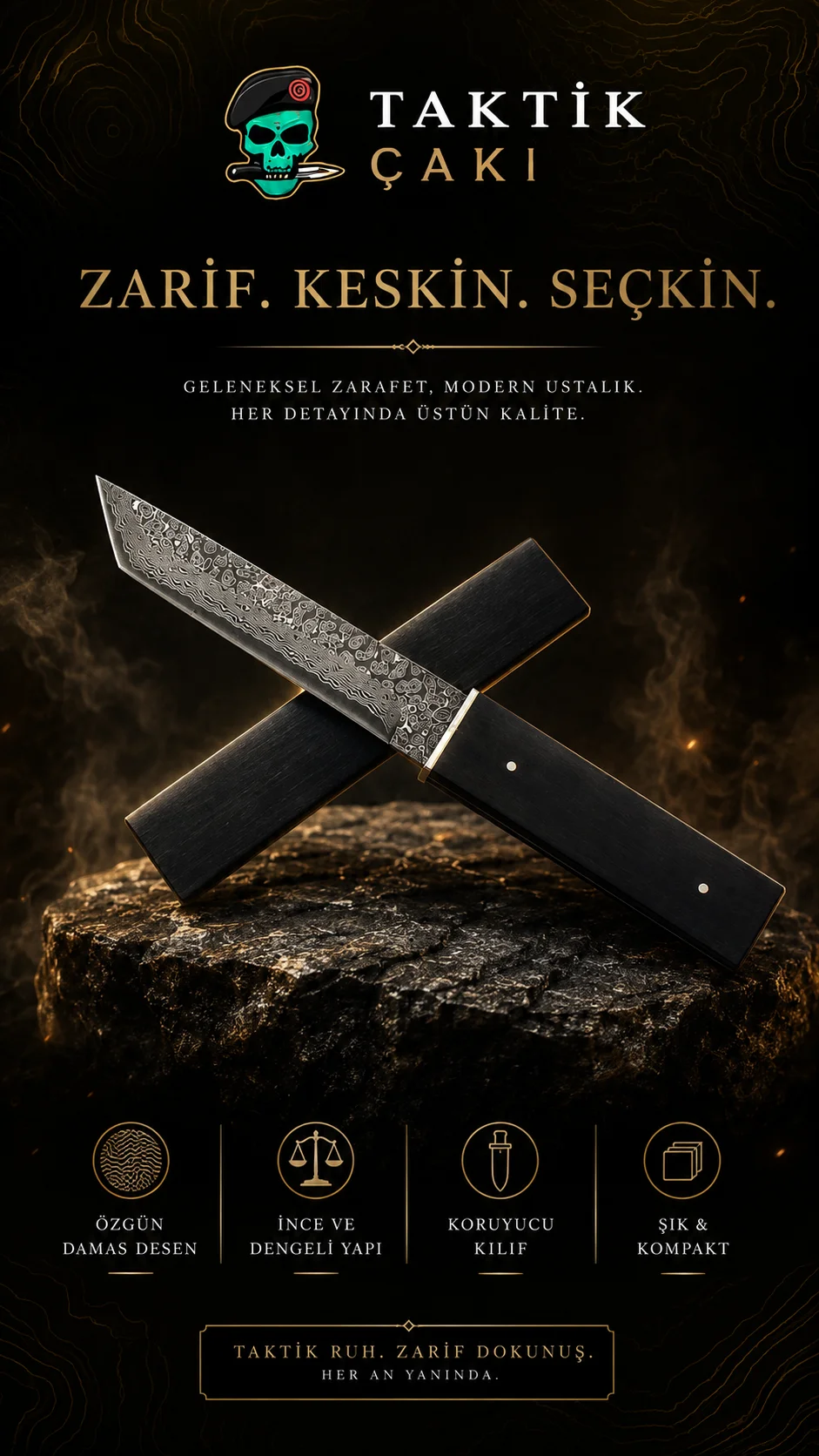 Asuka Japon Samurai Tanto Bıçağı Damascus | Şam Çeliğinden Üretilmiş Profesyonel Av Bıçağı - Görsel 3