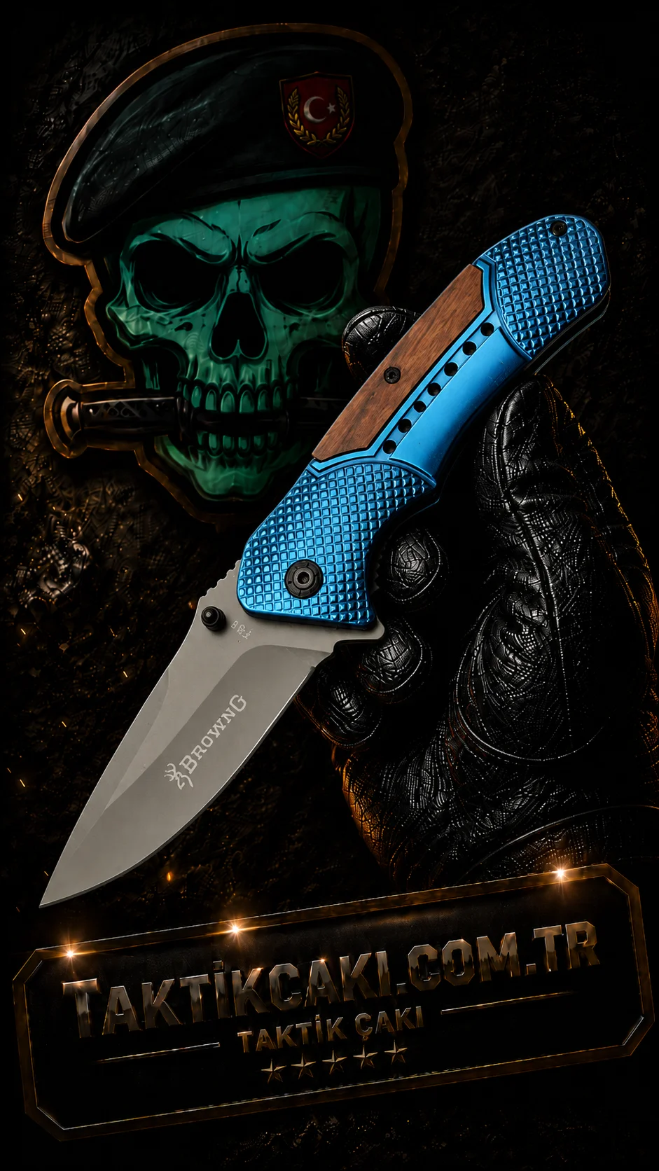 Browning Kurt Çakı Blue - Avcılık ve Günlük Kullanım İçin Ergonomik Çakı