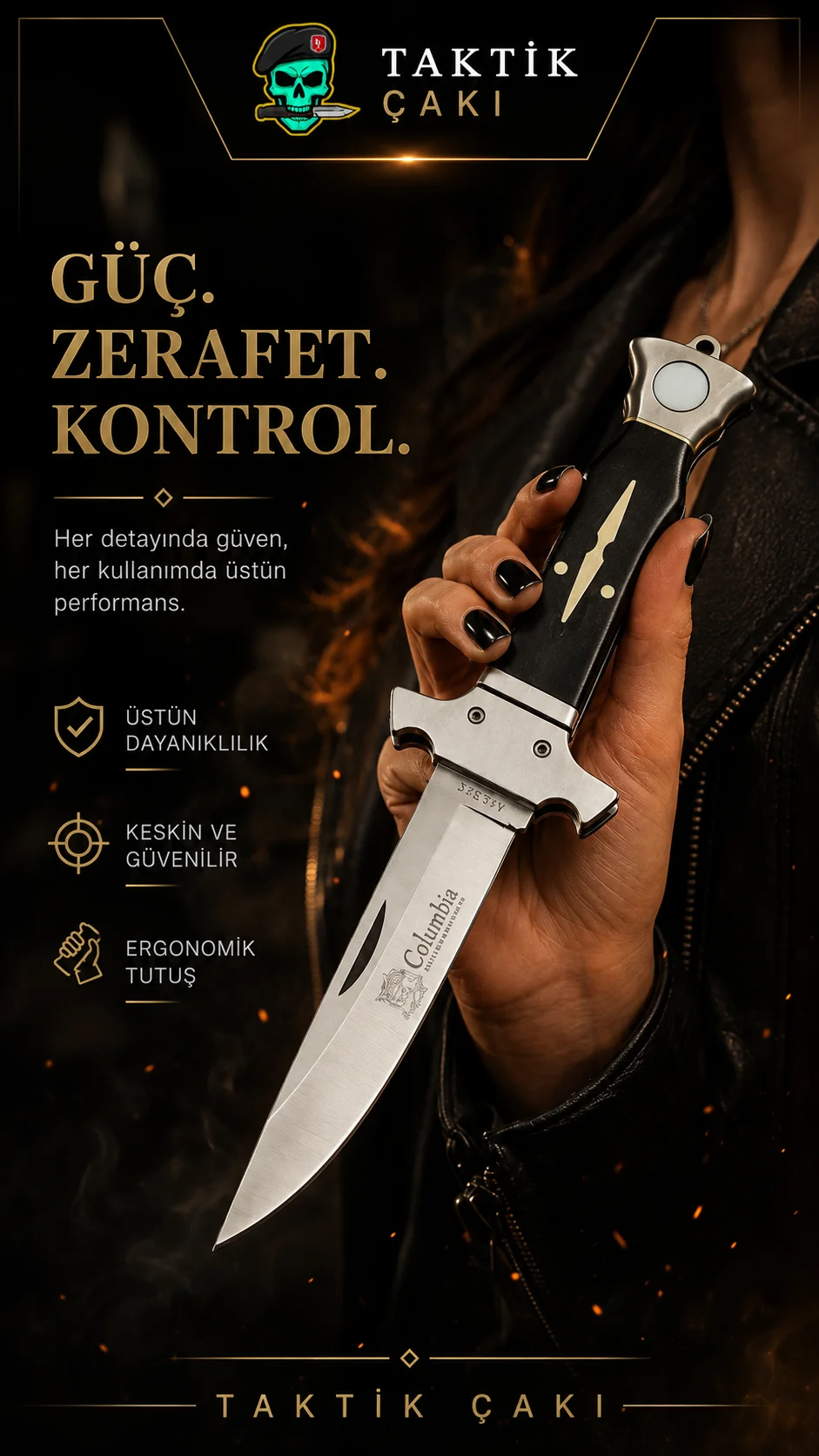 Columbia A-123-B Çakı - 22 CM Profesyonel Çekme Çakı