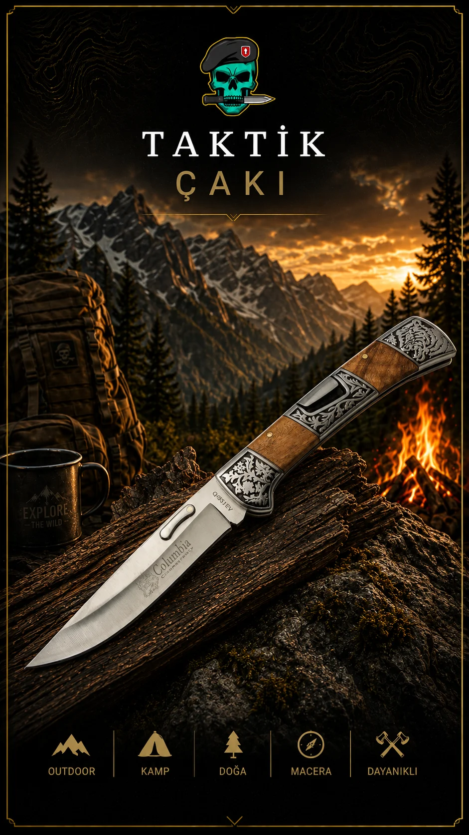 Columbia Wooden Folding Knife 23.5 CM – Natural Wood Design - Görsel 3