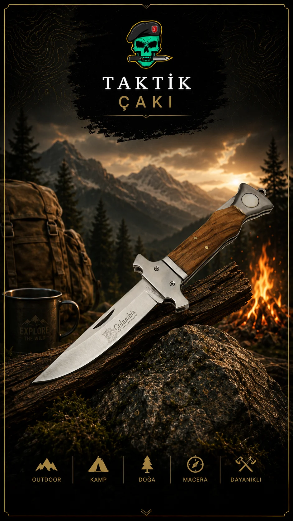 Columbia Wooden Folding Knife 26 CM – Durable & Stylish Pull‑Out Knife - Görsel 2
