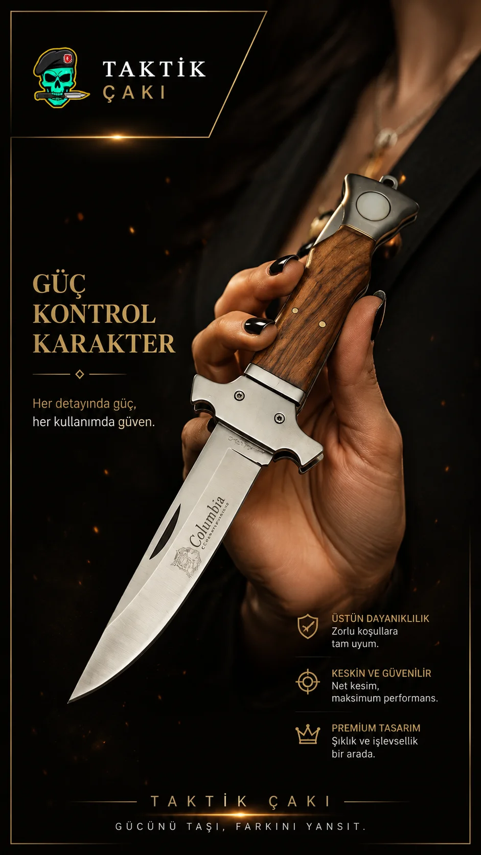 Columbia Ahşap Çakı 26 CM – Dayanıklı ve Şık Çekici Çakı