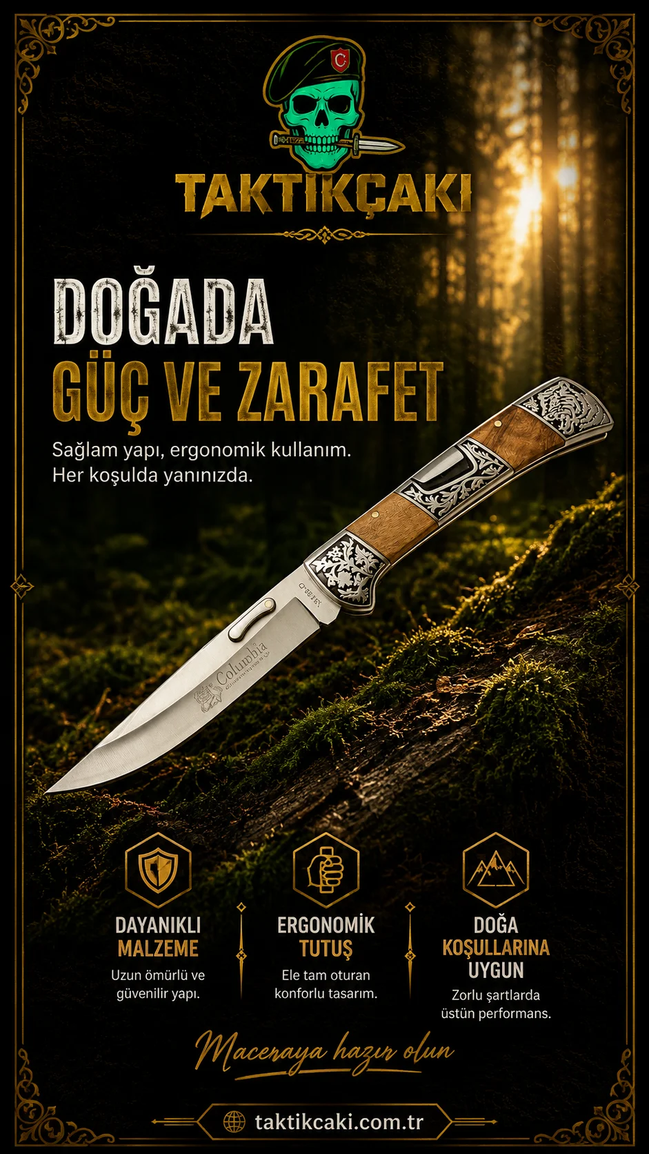 Columbia Avcı Çakısı 24 CM Profesyonel Av Çakı