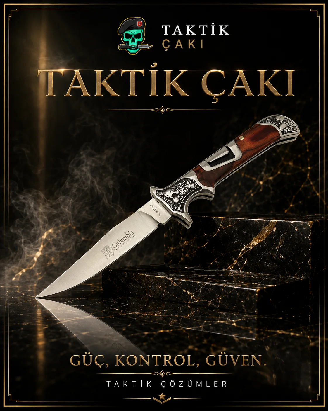 Columbia Avcı Çakısı Gül – 23 CM Profesyonel Av Çakısı, Gül Desenli Çelik