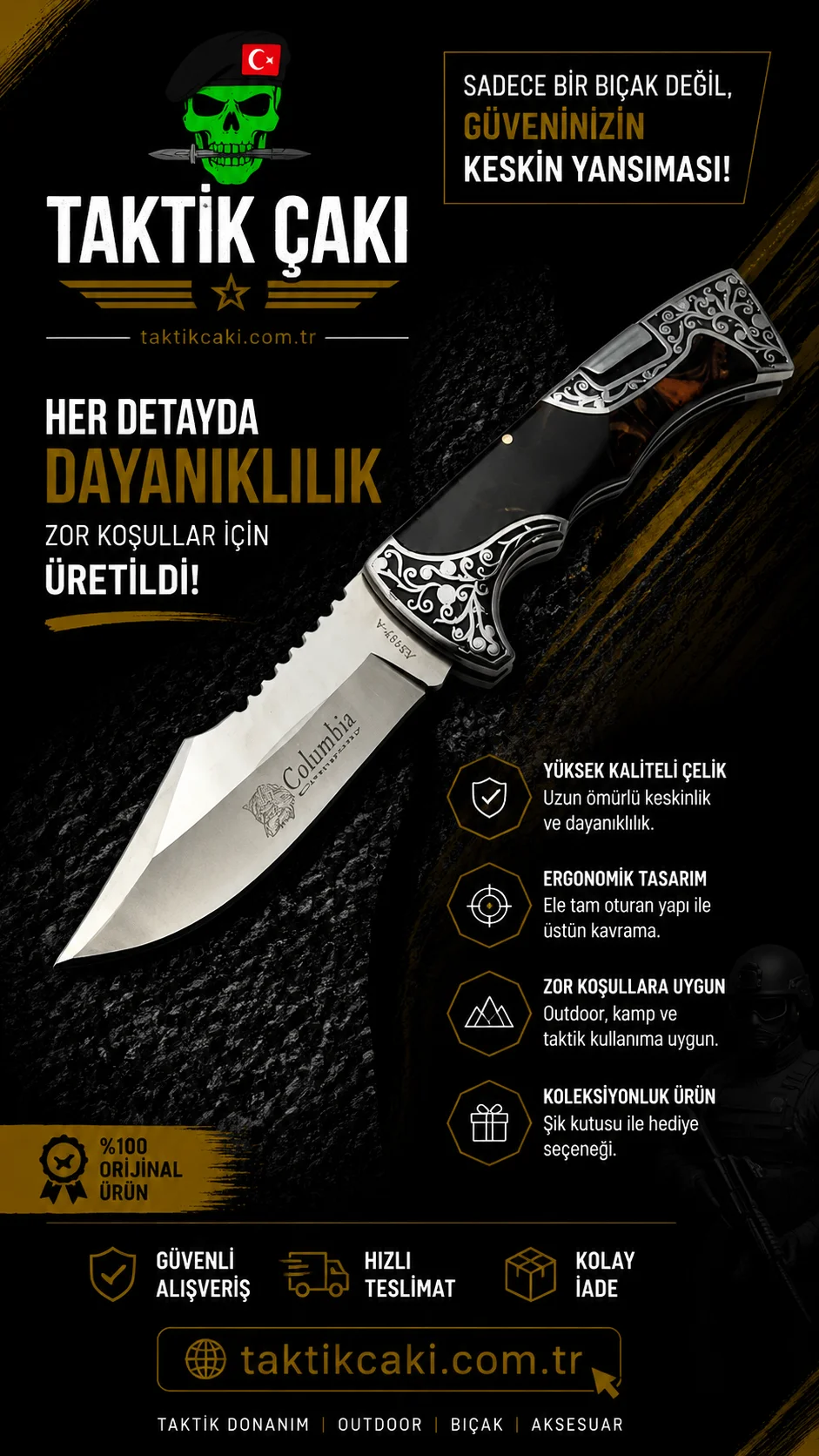 Columbia Coffee Multi‑Tool Knife 23 CM – Ideal for Camping & Home Use - Görsel 1