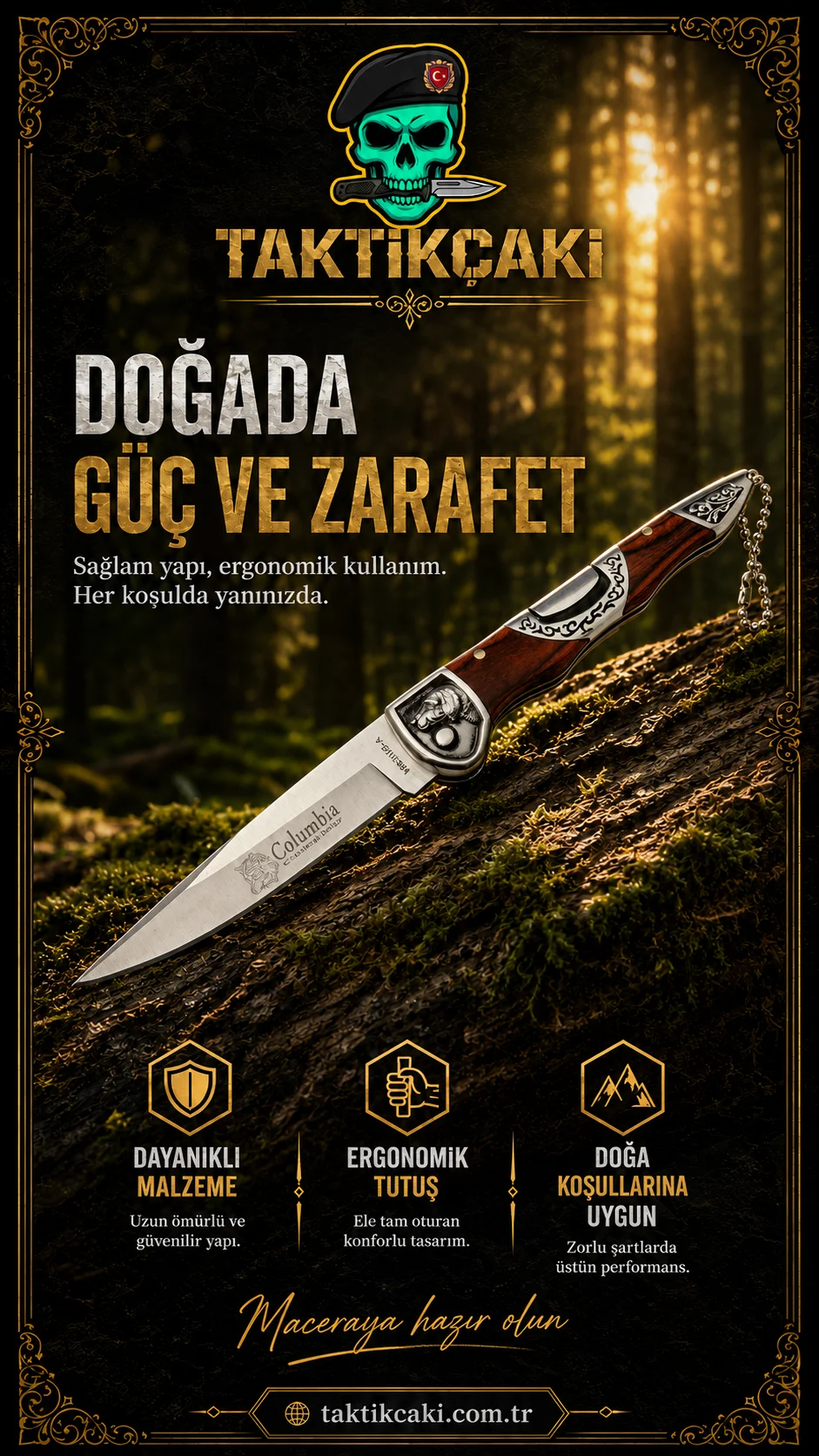 Columbia Dog Çakı 20 CM Çok Fonksiyonlu Çakı - EDC ve Kamp İçin Ideal