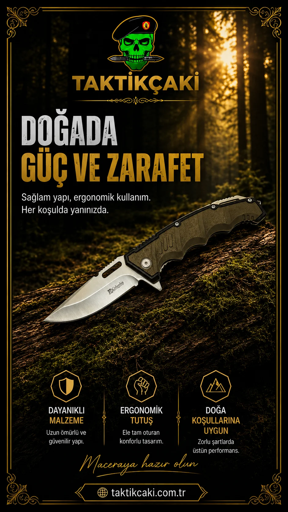 Columbia G10 Çakı Kahve - 22 CM Çok Fonksiyonlu Çakı - Görsel 2
