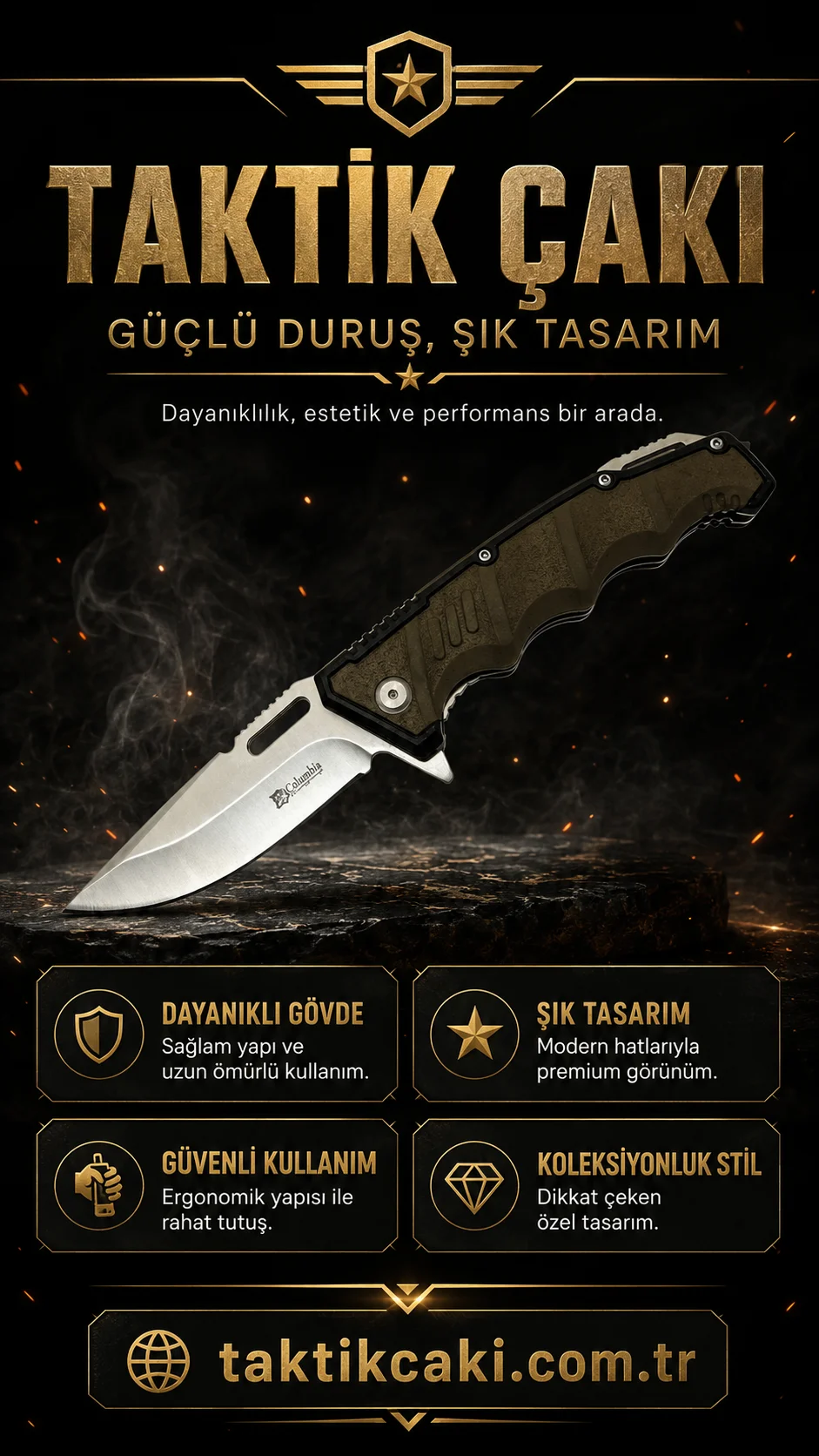 Columbia G10 Çakı Kahve - 22 CM Çok Fonksiyonlu Çakı