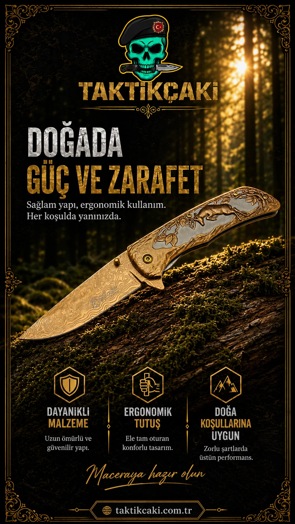 Columbia Geyikli Çakı Gold – 21 cm Çok Amaçlı Çakı