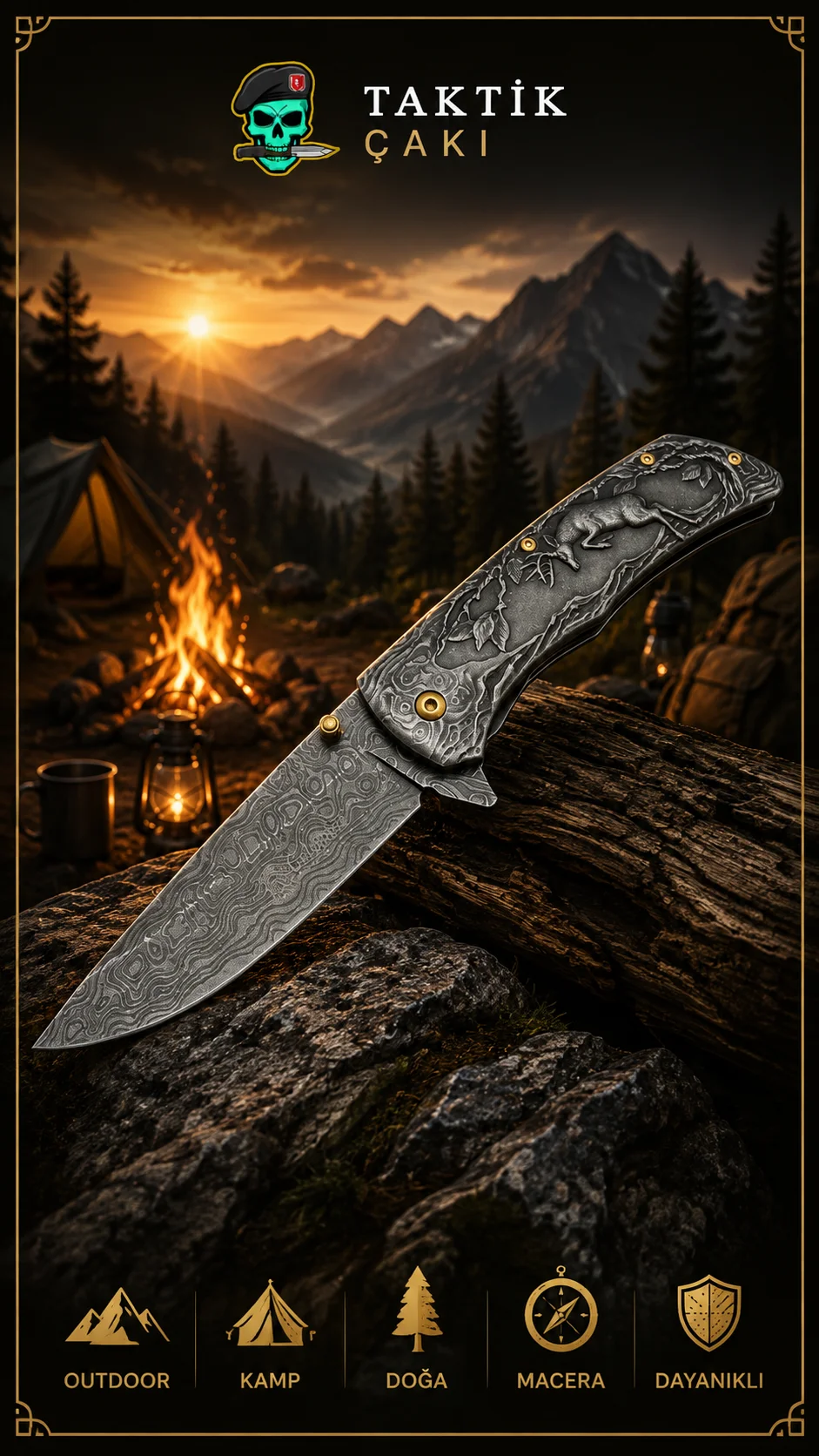 Columbia Deer‑Figured Titanium Folding Knife 21 CM – Professional Hunting & Camping Blade - Görsel 3