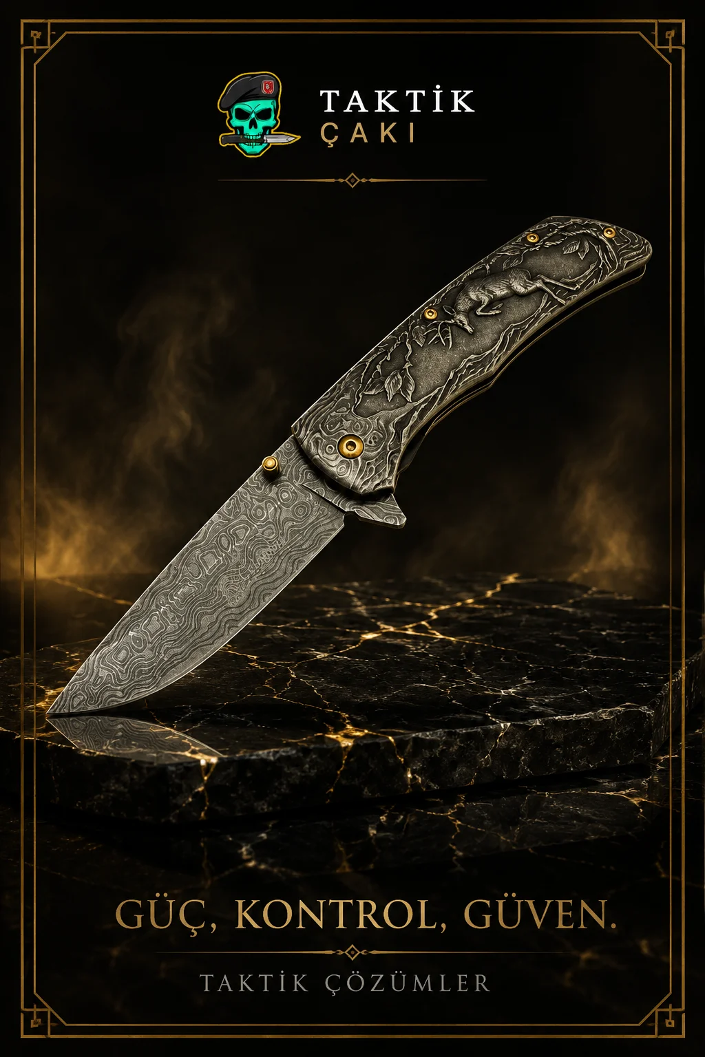 Columbia Deer‑Figured Titanium Folding Knife 21 CM – Professional Hunting & Camping Blade - Görsel 2