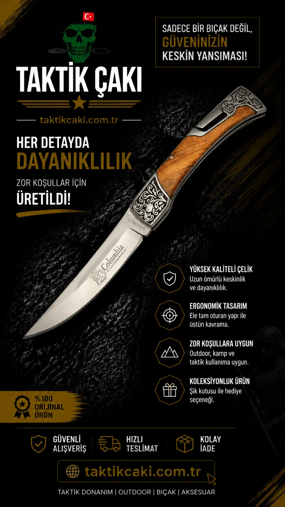 Columbia Hançer Çakı Ahşap 21 CM Çelik Çakı