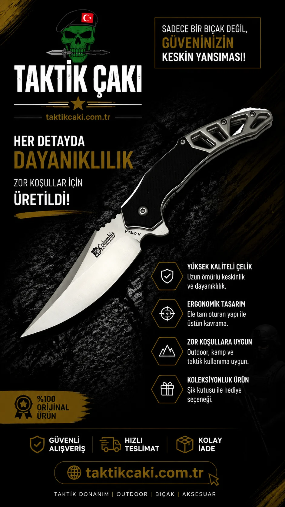 Columbia Ghost Knife Bk 21 CM Professional Folding Knife - Görsel 1
