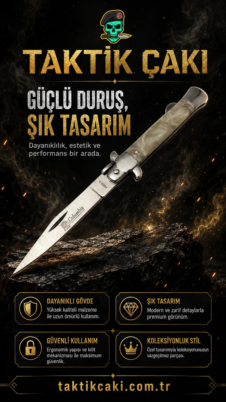 Columbia İtalyan Çakı K Sedef - 19.5 CM Çok Fonksiyonlu Çakı Profesyonel