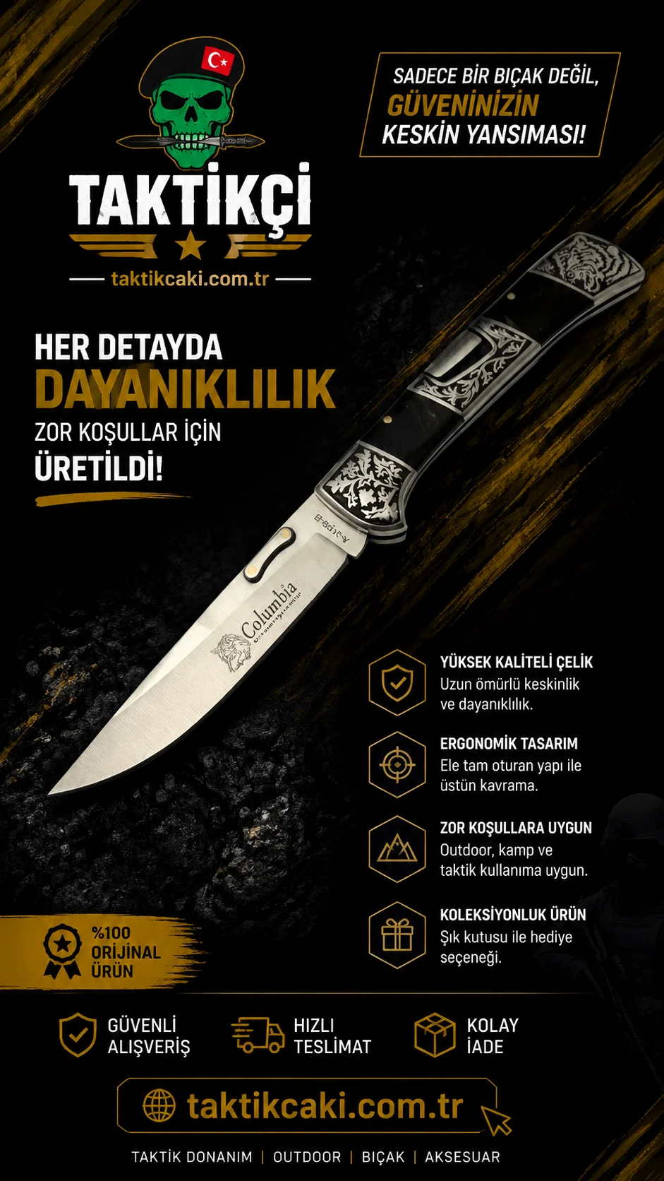 Columbia Kahve Çakı 24 CM Profesyonel Çakı