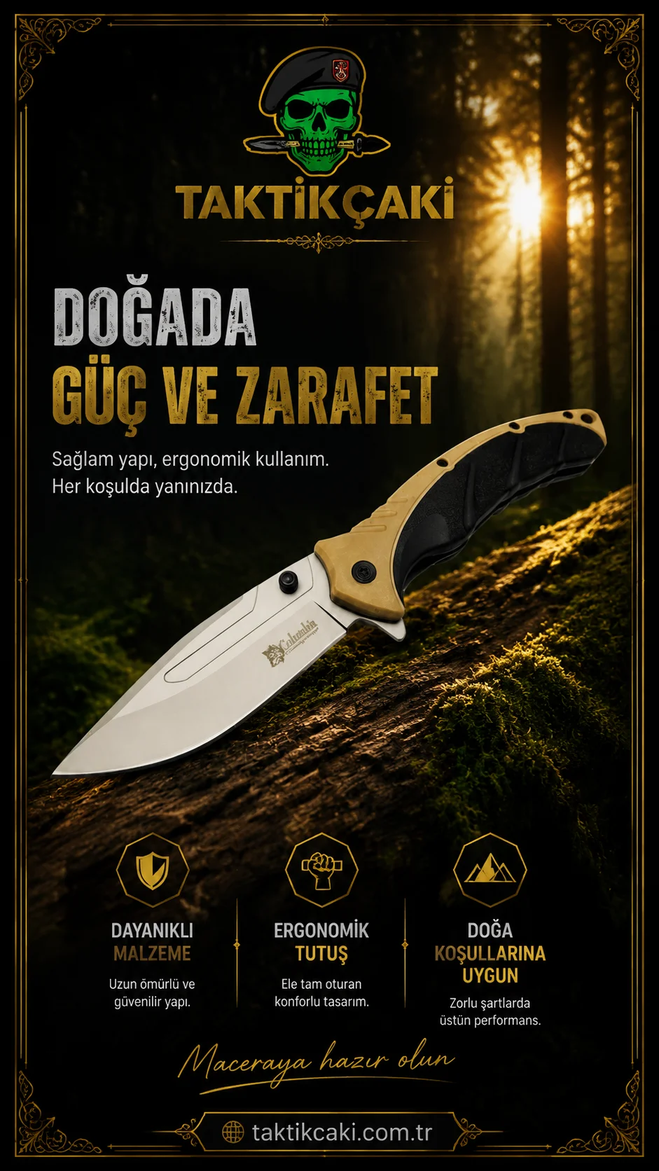 Columbia Camp Knife with LED Light Brv. 21.5 CM – Multi‑Function Folding Knife & LED Flashlight - Görsel 2