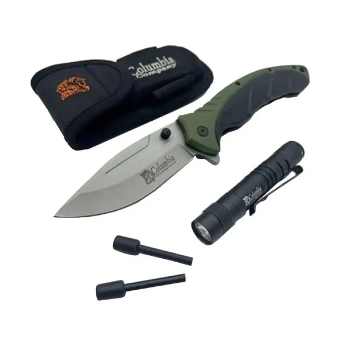 Columbia Green Camp Knife with Integrated Flashlight