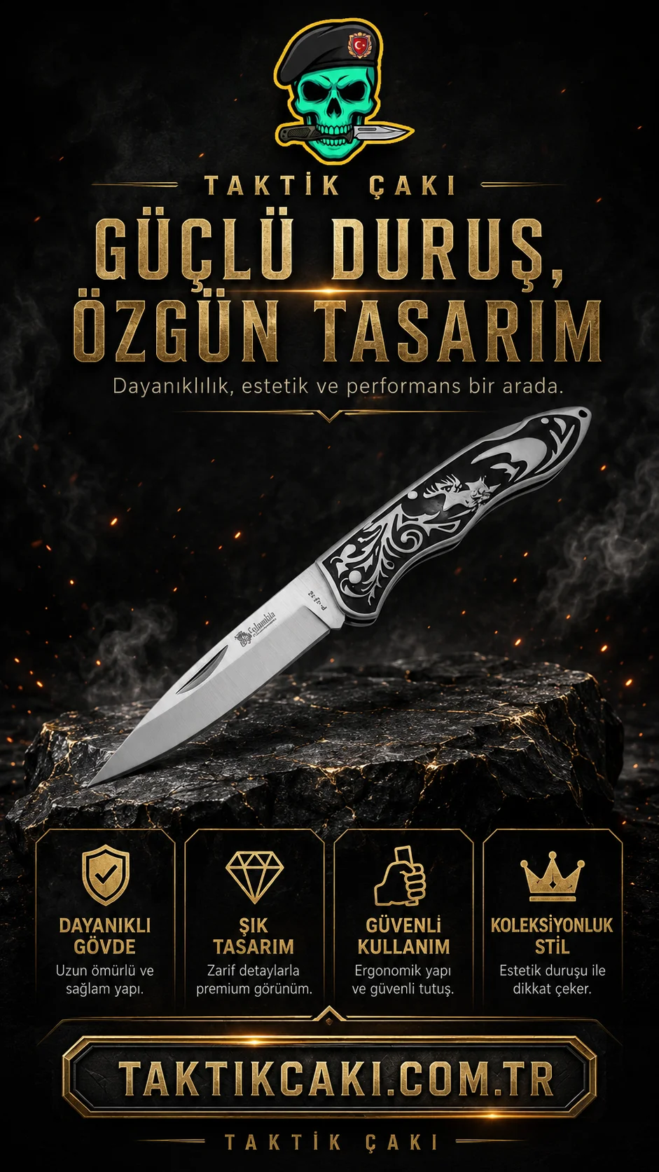 Columbia Metal Geyik Çakı – 20 CM Profesyonel Çelik Çakı