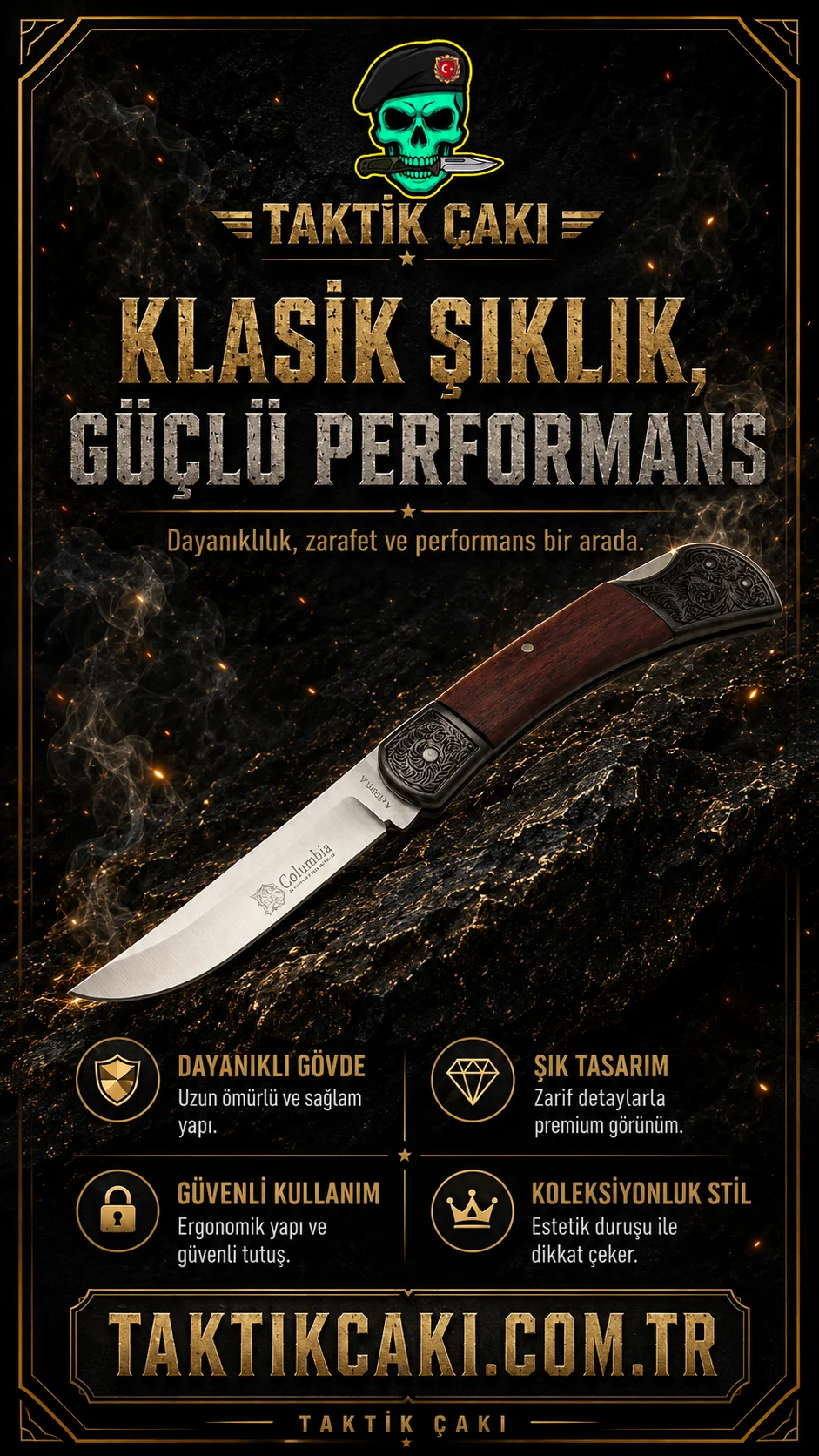 Columbia Embroidered Folding Knife – 19 CM Professional Blade - Görsel 1