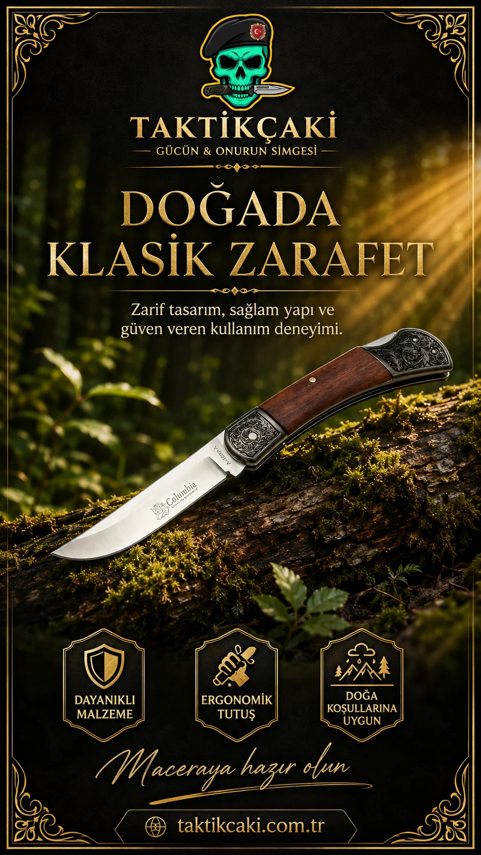 Columbia Embroidered Folding Knife – 19 CM Professional Blade - Görsel 2
