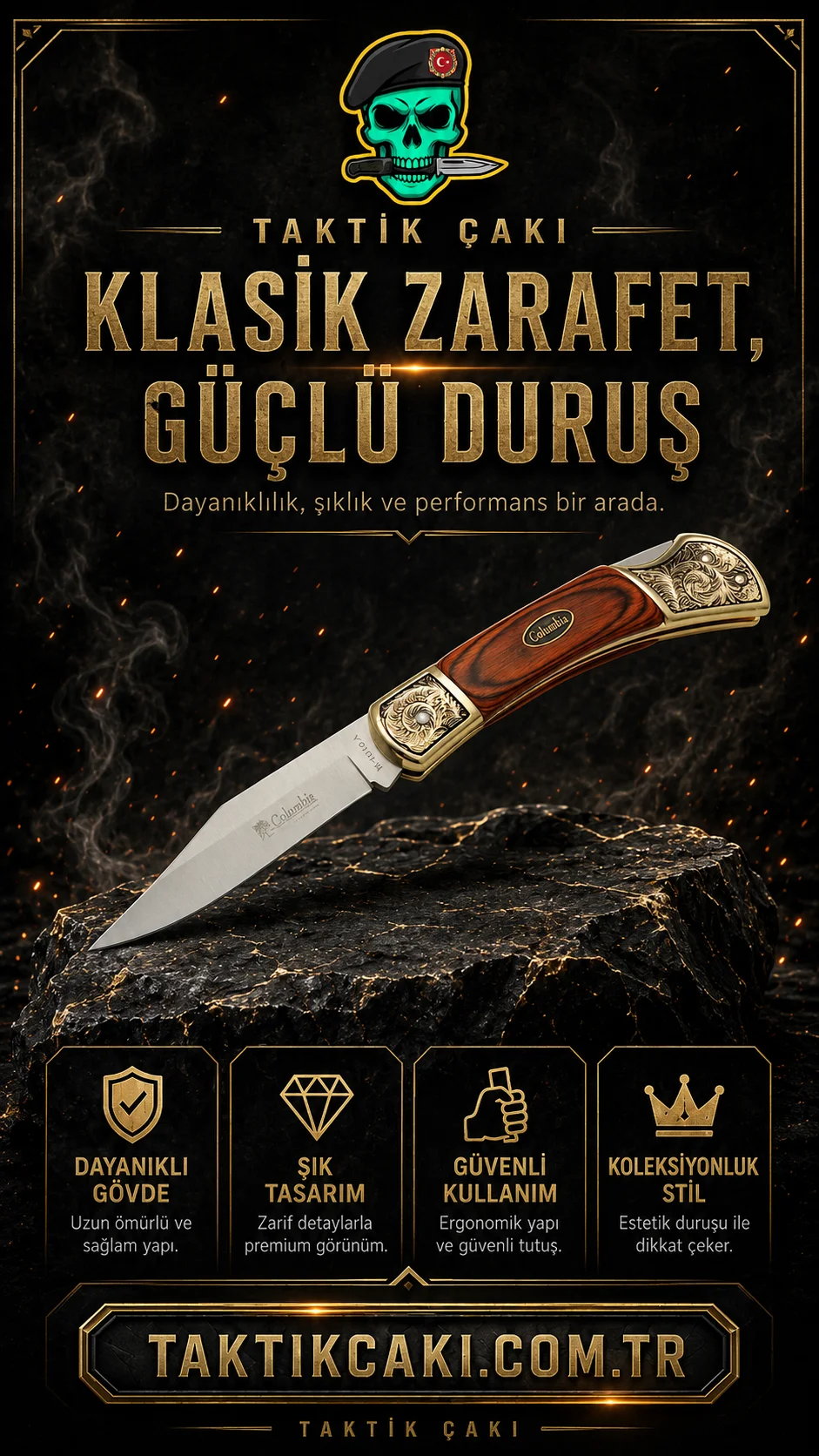 Columbia Nakışlı Çakı O – 18,5 CM Çelik Çakı