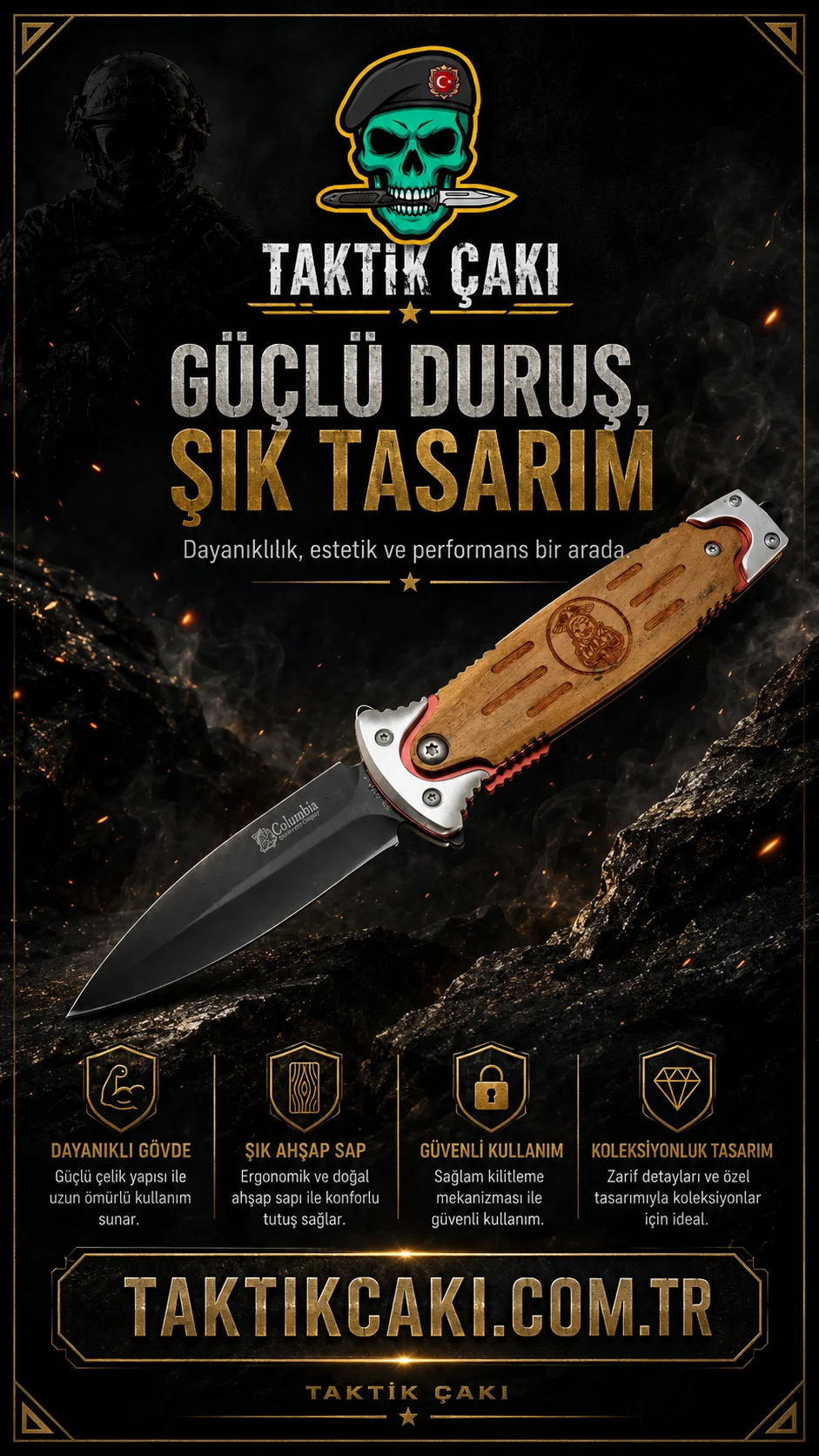 Columbia Police 20 CM Çok Fonksiyonlu Çakı – Profesyonel EDC Çakı