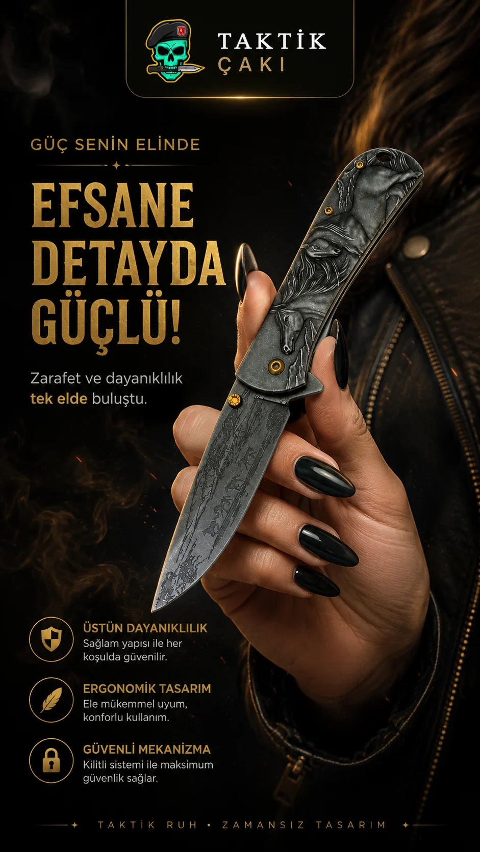 Columbia Profesyonel Titanyum Atlı Çakı 20 CM