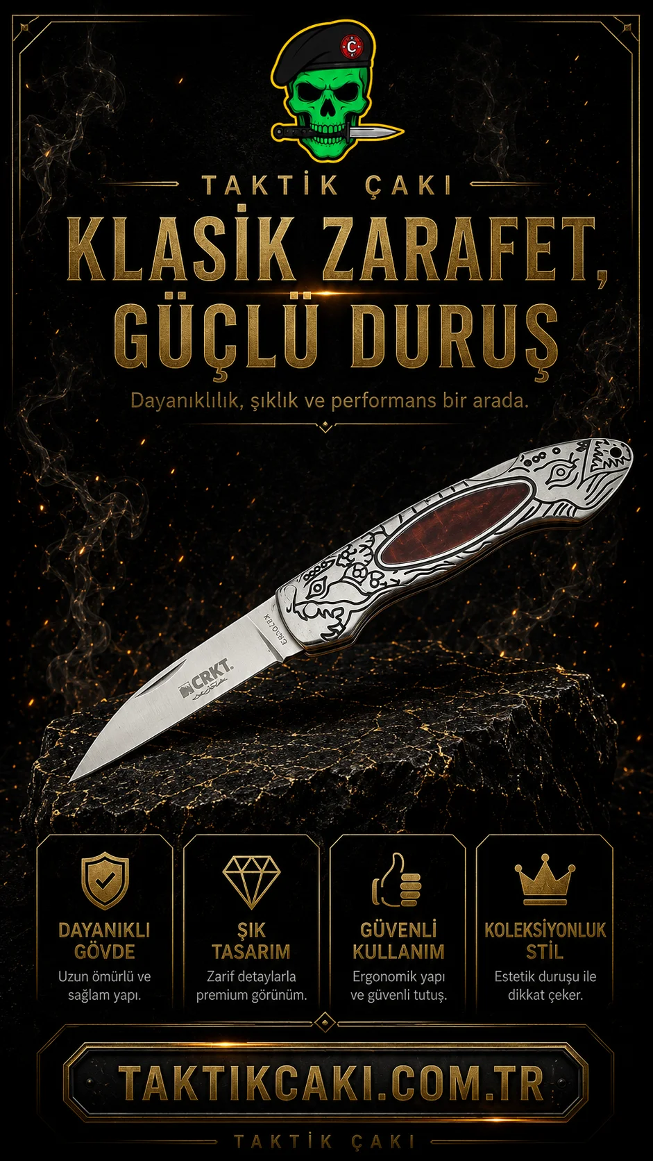CRKT 124RD Çakı - 20 CM Avcı Çakı, Paslanmaz Çelik, Taşımaklı Kılıf