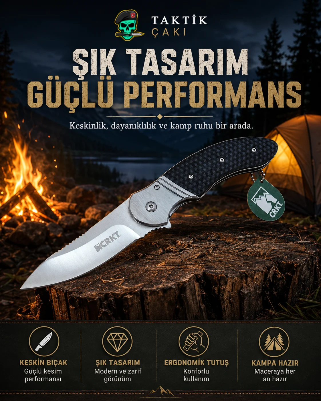Crkt Hotenanny Tactical Knife – 23 CM, Safety Lock, Premium Stainless Steel Hunter Knife - Görsel 1