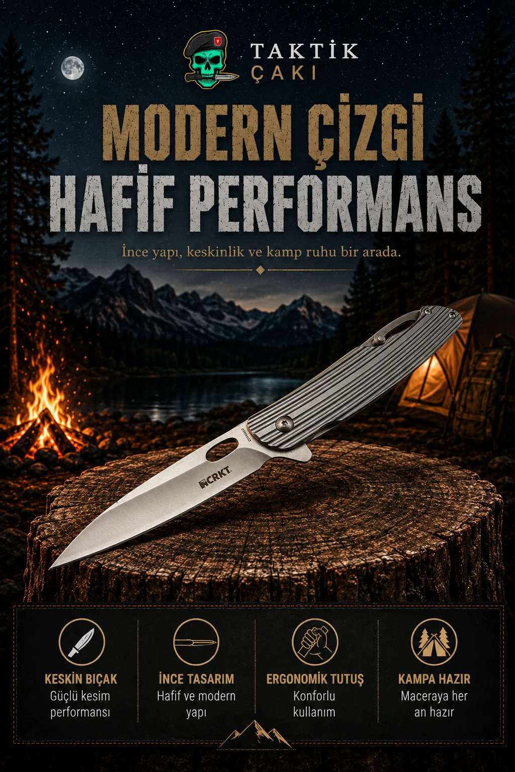 Crkt Profesyonel Kancalı Gri Çakı - Görsel 2
