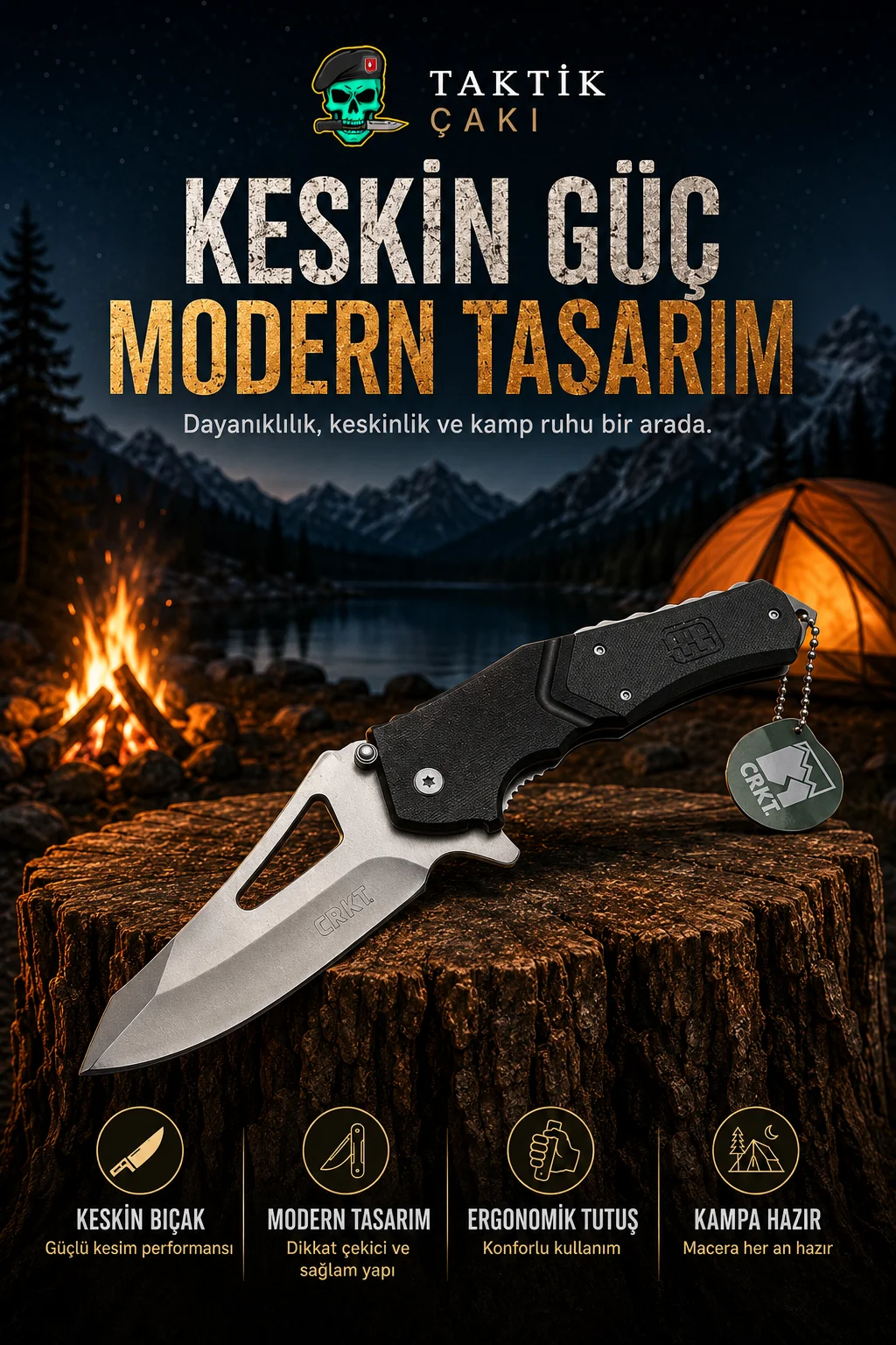 Crkt Responder x9 Çakı - Emniyet Kilitli, G10 Kabze, 23 cm Boy, 10 cm Çakı Boyu