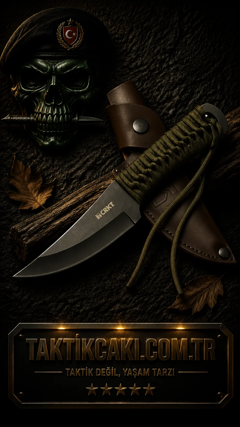 Crkt Scrub Fixed Çakı - 22.5 CM Deri Kılıflı