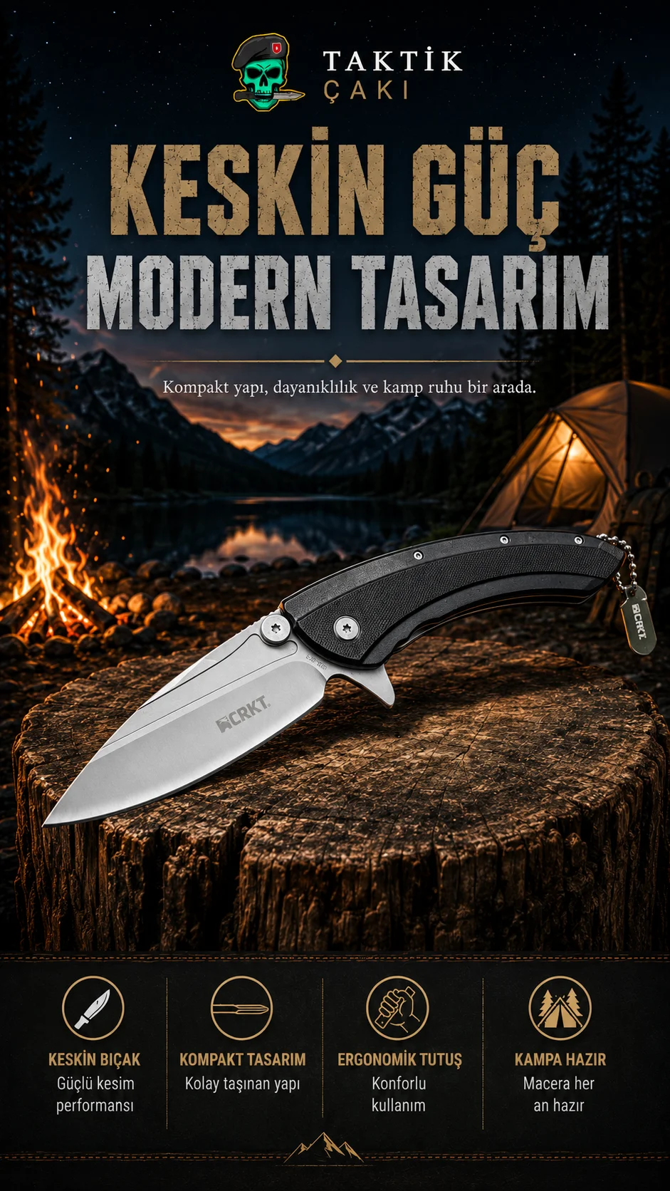 Crkt Warthog 23 CM Emniyet Kilitli Çakı – IKBS Mekanizma, 4mm Çelik Kalınlık