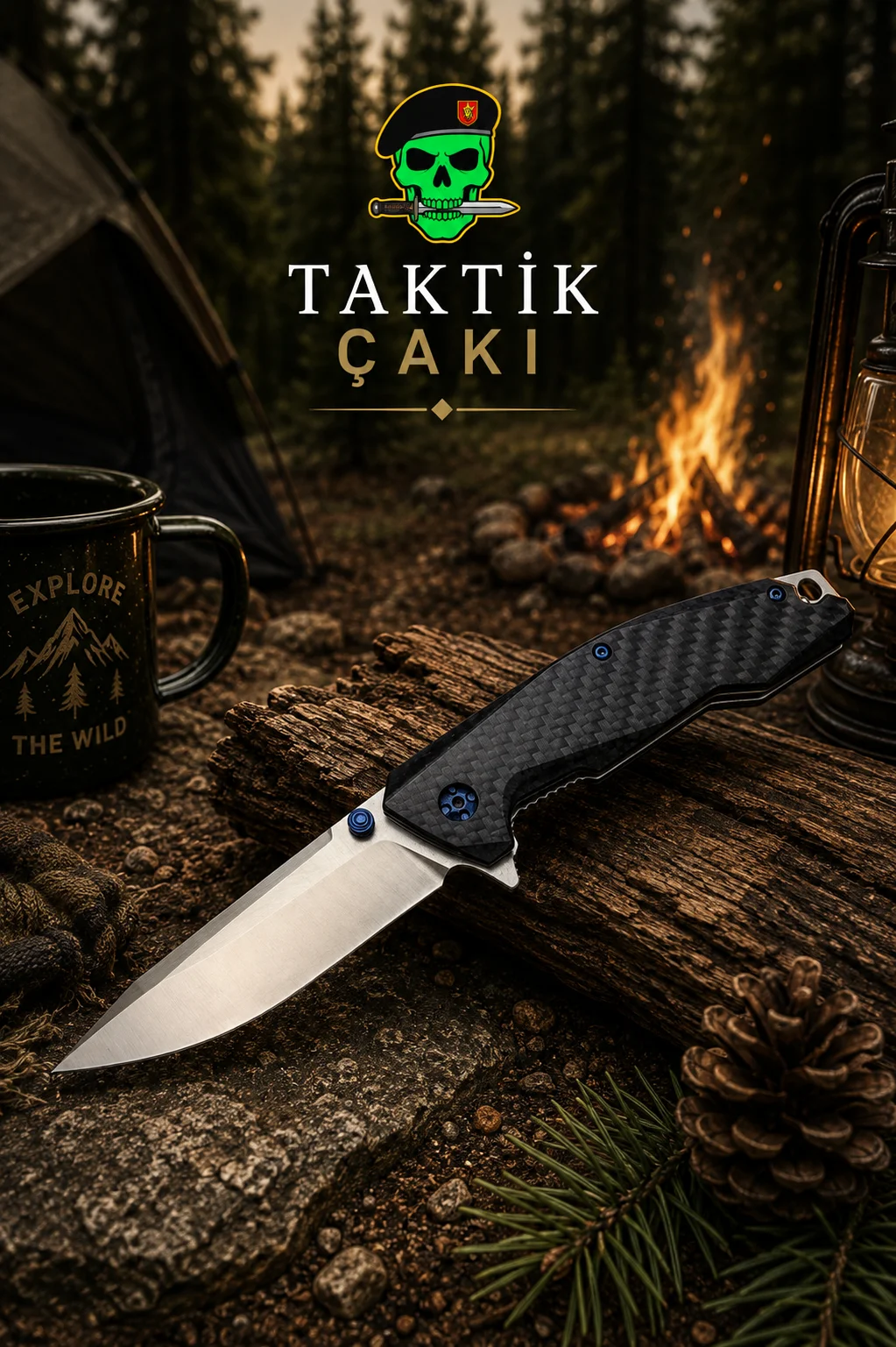 D2 Joker Pro Profesyonel Karbon Fiber Çakı – 20 CM Çok Katmanlı Çelik