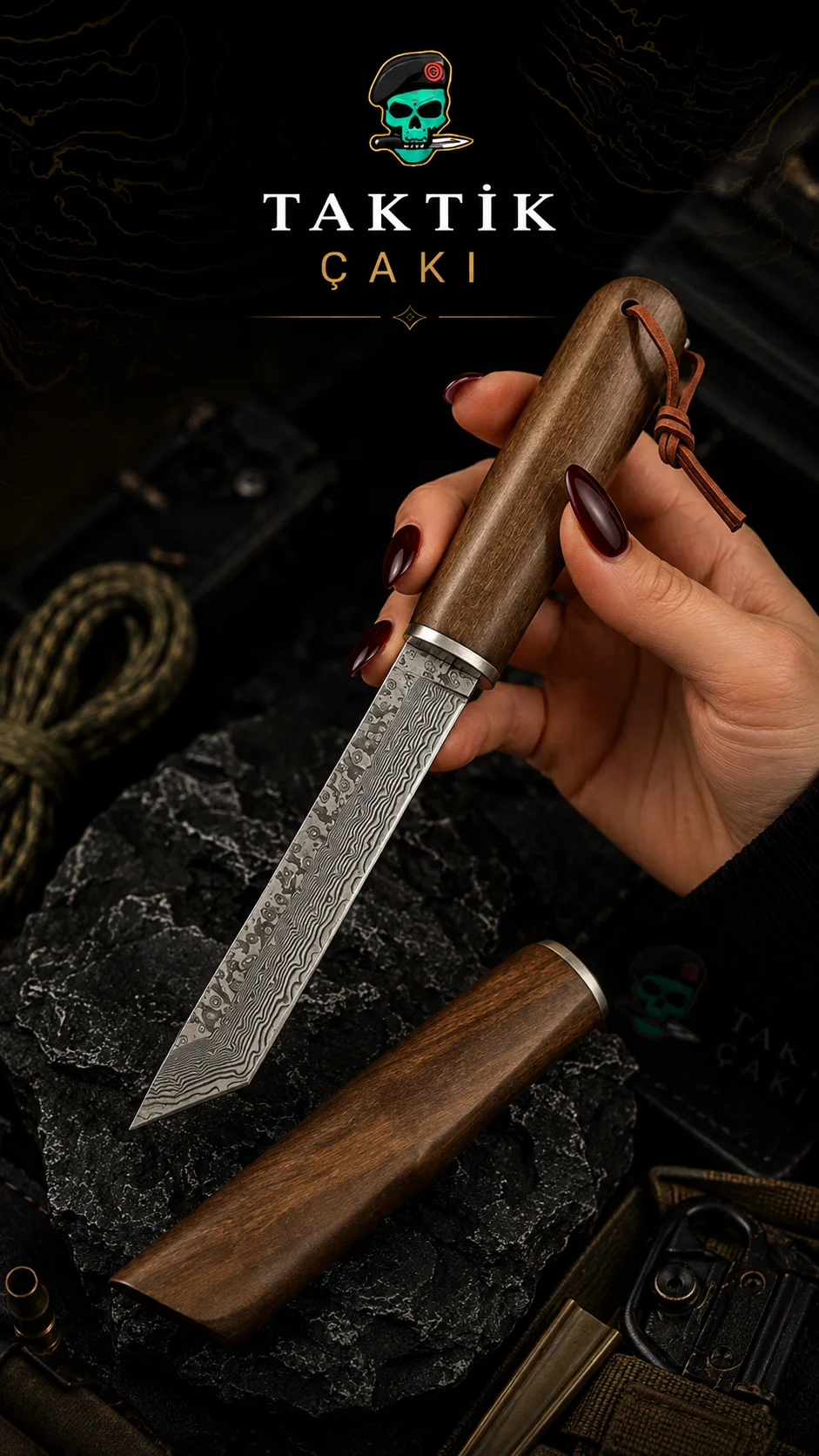 Damascus Tanto Profesyonel Av Bıçağı - 22 CM - Video Görseli