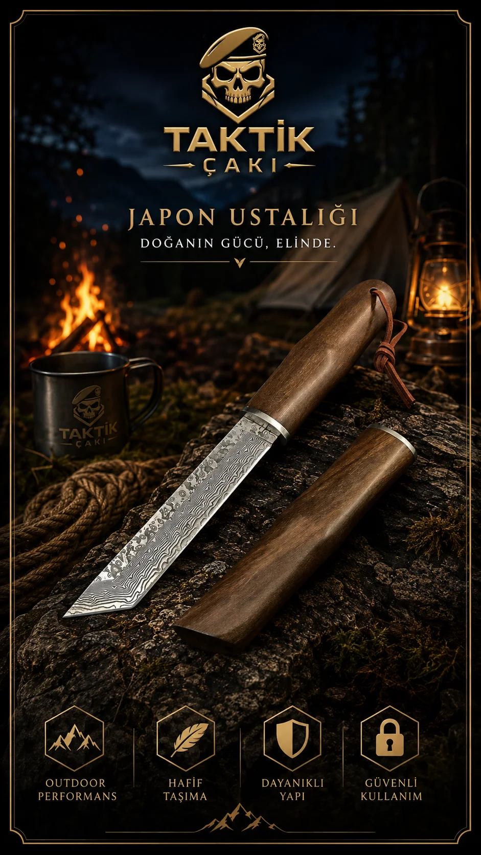 Damascus Tanto Profesyonel Av Bıçağı - 22 CM - Görsel 3