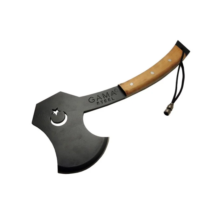 Gama Steel Kamp Baltası 35 CM - 5 mm Yekpare Çelik - Ceviz Ahşap Sap