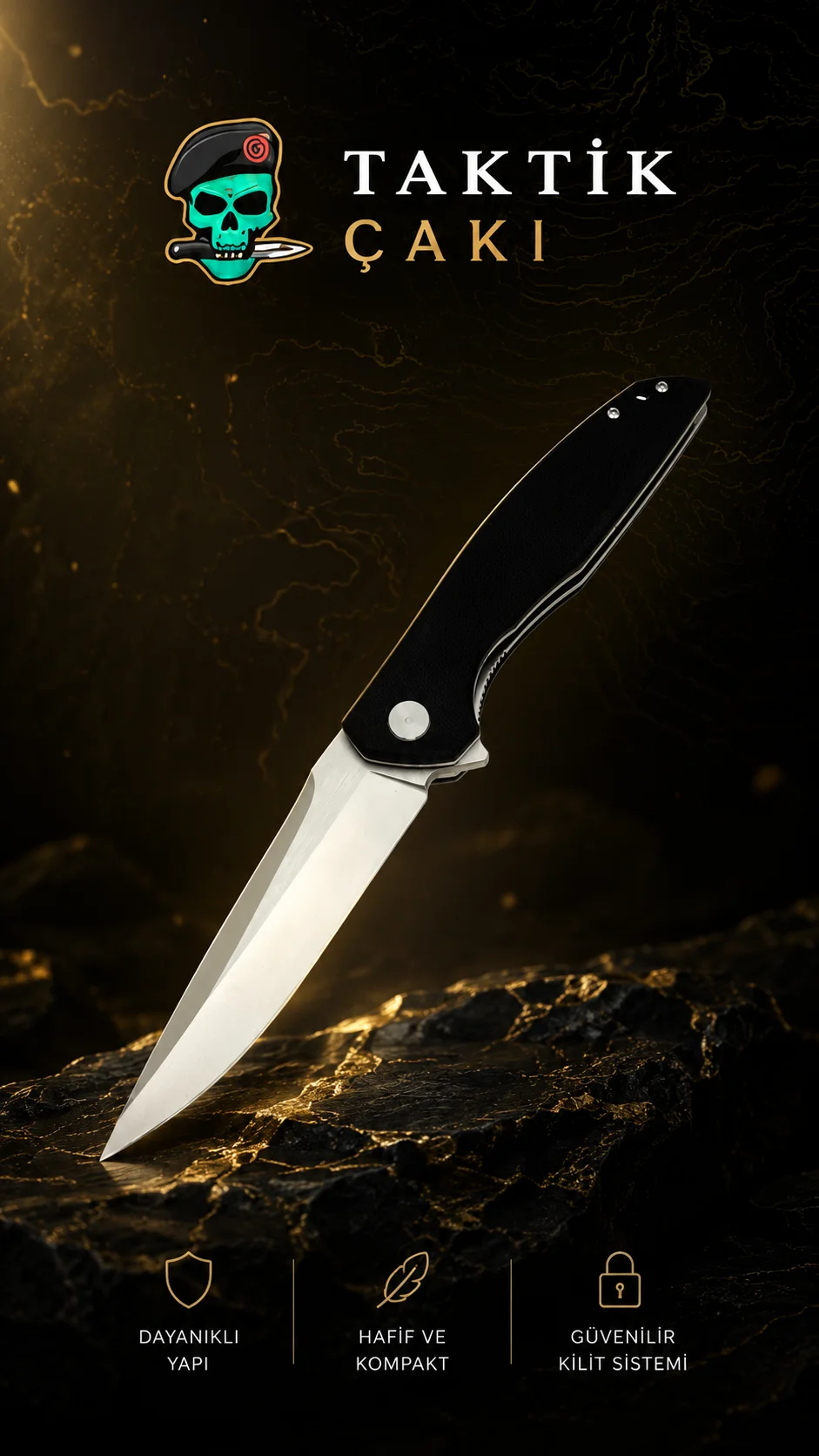 Grey Wolf D2 Profesyonel Avcı Çakısı Siyah | WD25-308BK 23 CM