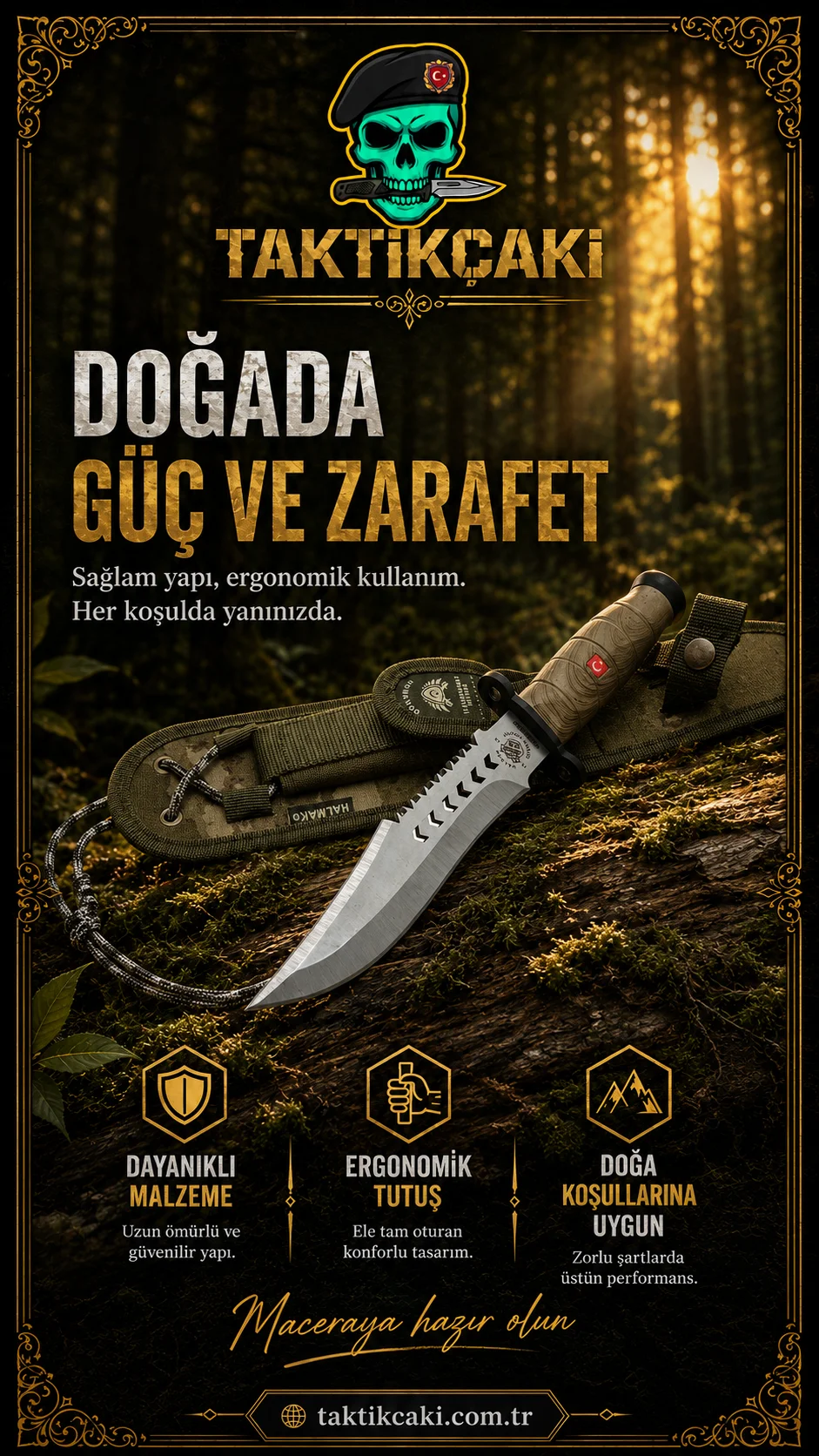 Halmak Komando Bıçağı Haki – 30 CM Profesyonel Av Bıçağı, Keskinlik ve Dayanıklılık - Görsel 2