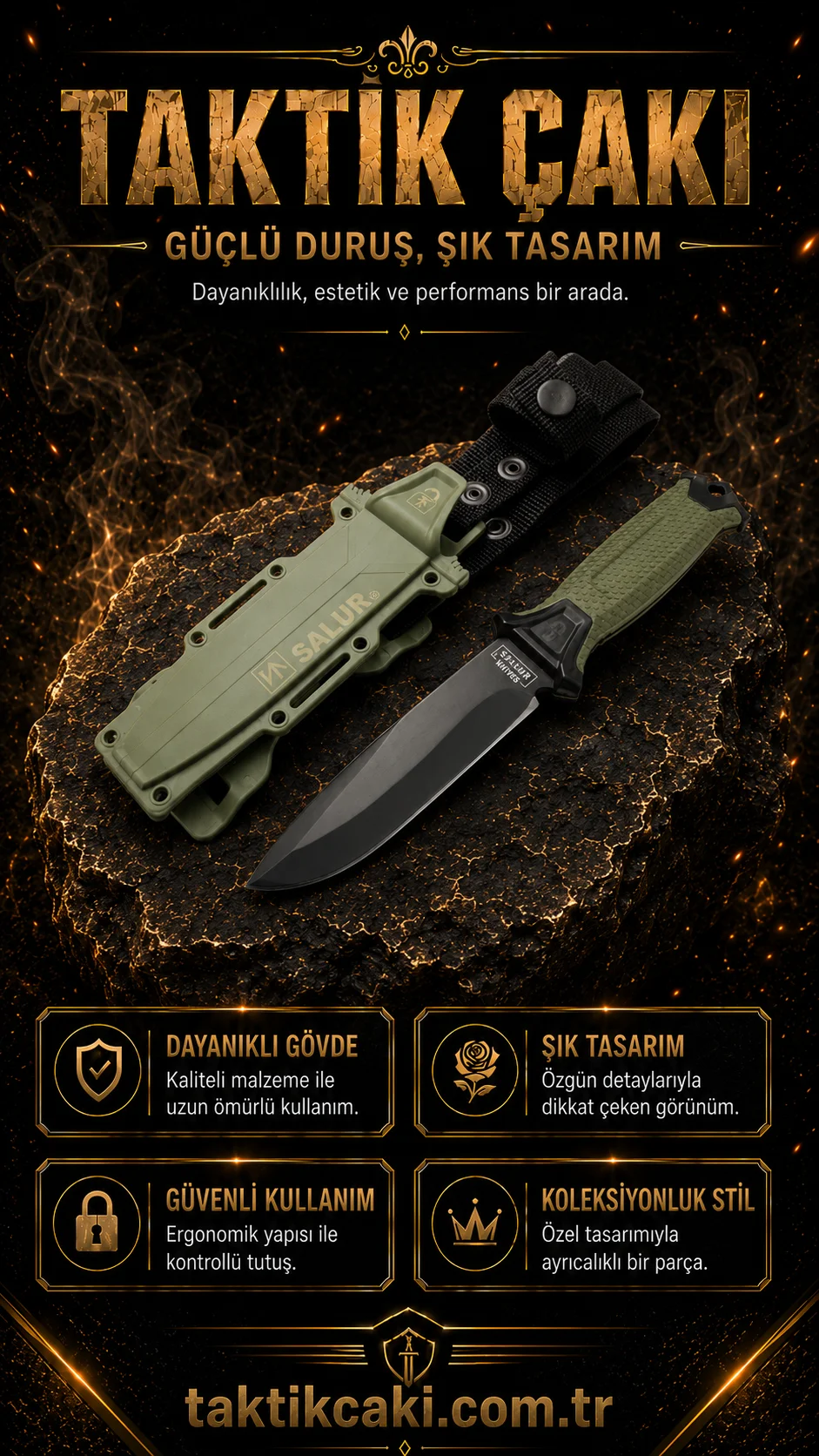 Halmak Salur Tactical Av Bıçağı 25,5 CM – Keskin Çelik, Ergonomik Tasarım