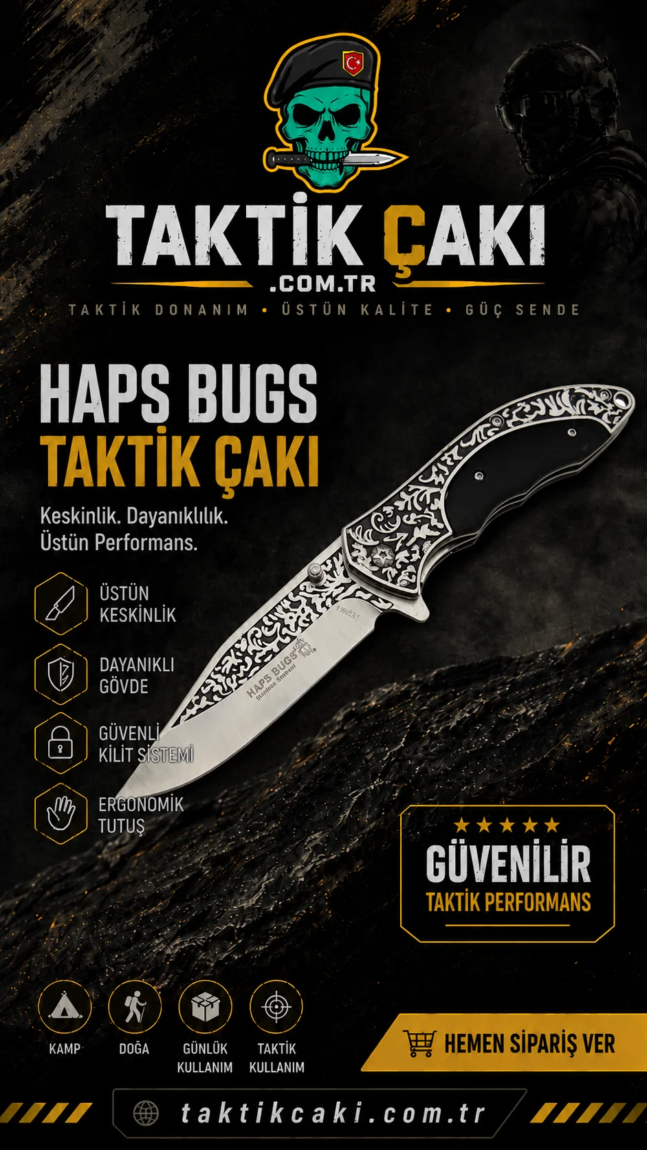 Haps Bugs Gravürlü Çakı Maun – 22,5 CM Kartal Tasarımı - Görsel 3