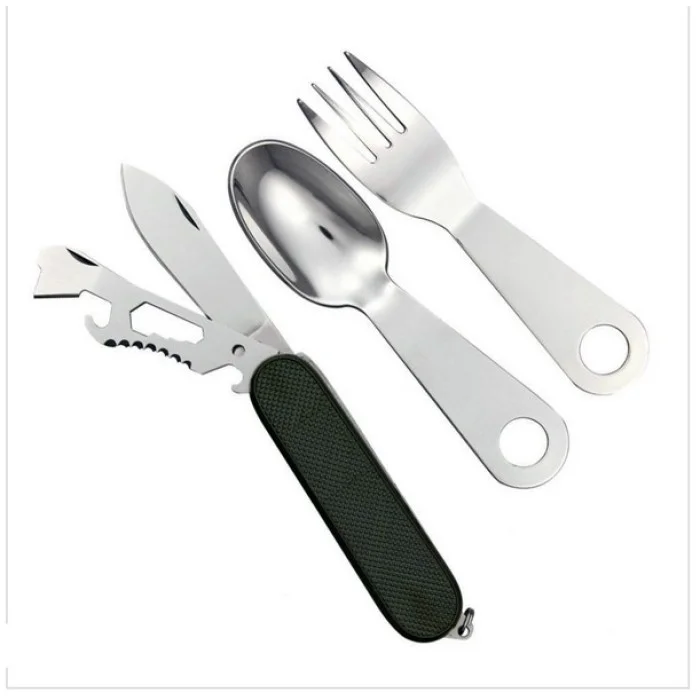 Kamp Çakısı Haki Çatal Kaşık Bıçak - 14 CM Çok Fonksiyonlu Çakı