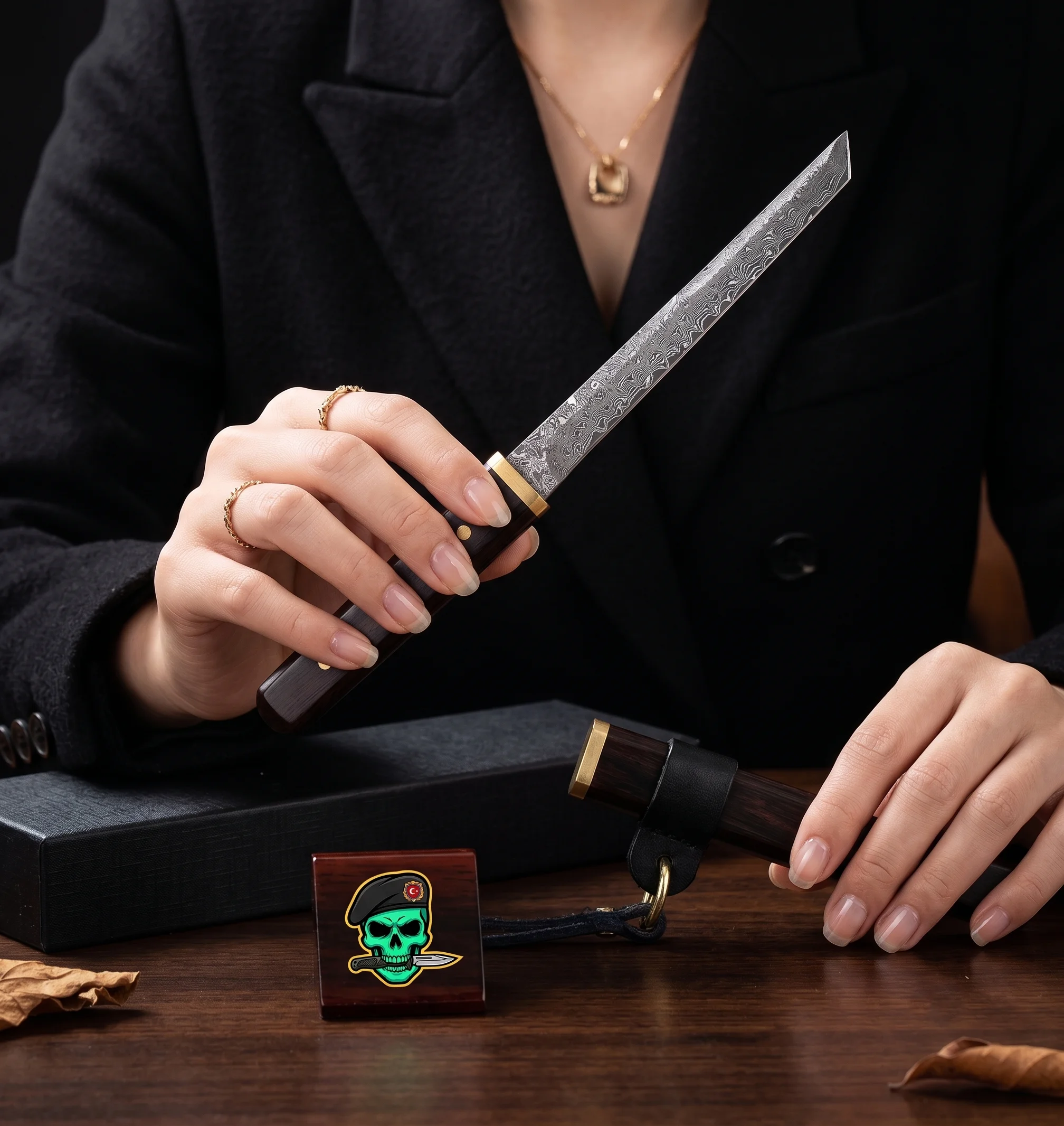 Liuzhangyu Profesyonel Şam Çeliği Mini Katana Bıçağı - Görsel 2