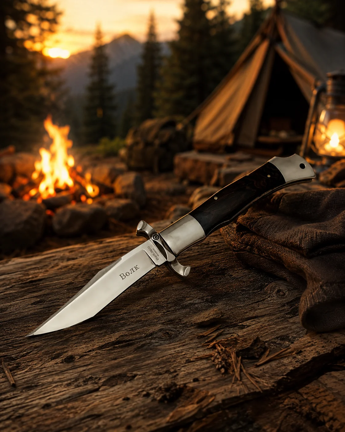 Rus Knife Wolf Hand‑Guarded Folding Knife – 23.5 cm Hand‑Guarded Folding Knife - Görsel 2
