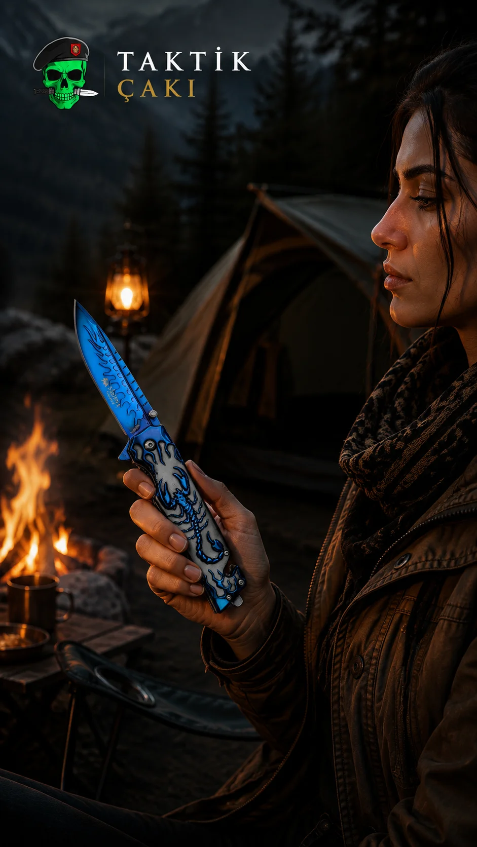 Siberia Scorpion Blue Folding Knife – 22.5 CM Rescue Knife - Görsel 2