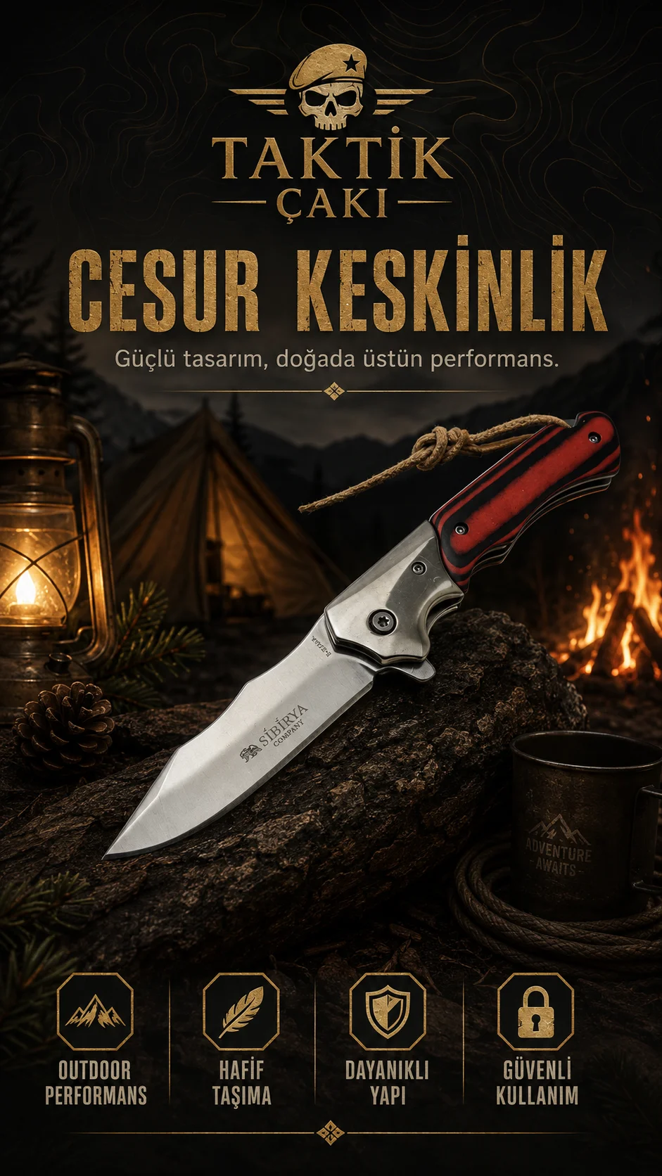 Sibirya Avcı Çakısı İpli Rd. Profesyonel Av Tırmanış Çakısı - Görsel 2