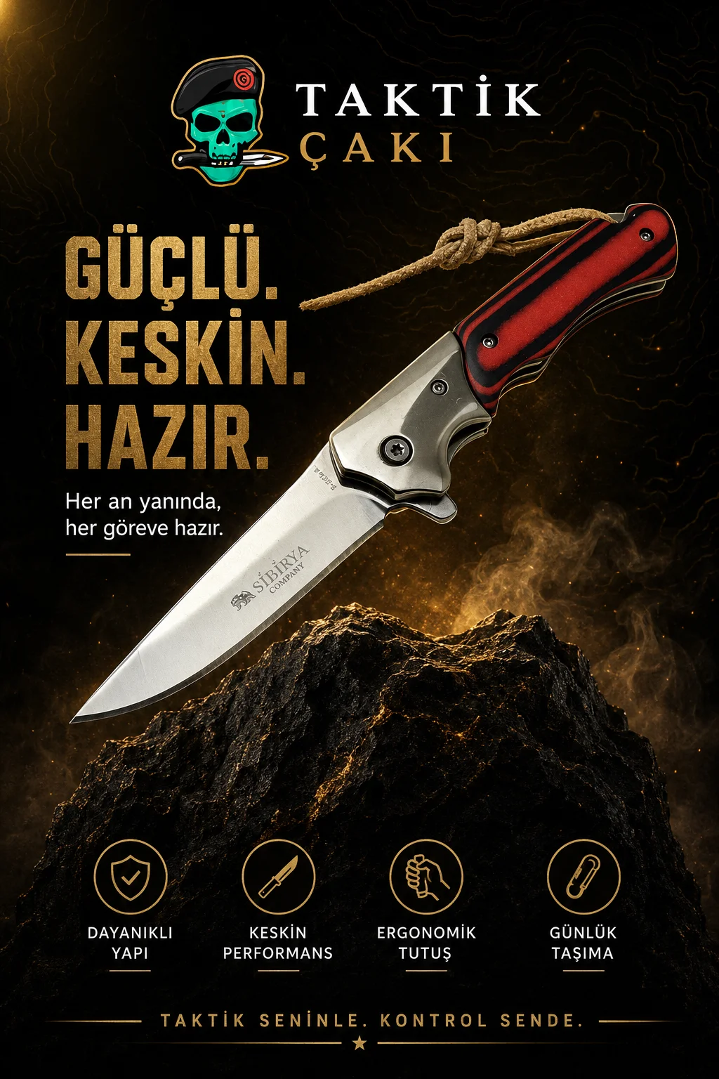 Sibirya Avcı Çakısı İpli Rd. Profesyonel Av Tırmanış Çakısı - Görsel 3