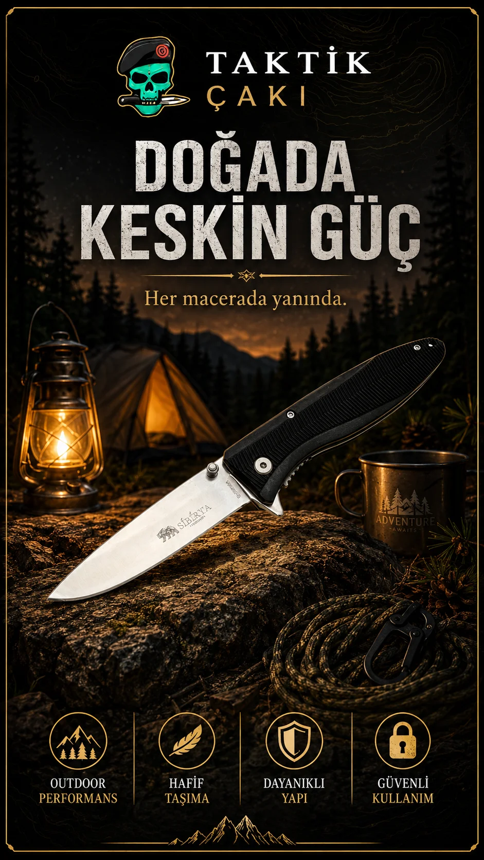 Vortek Pika Black Çakı Sbry - Profesyonel Avcı ve Kamp Çakısı - Görsel 3